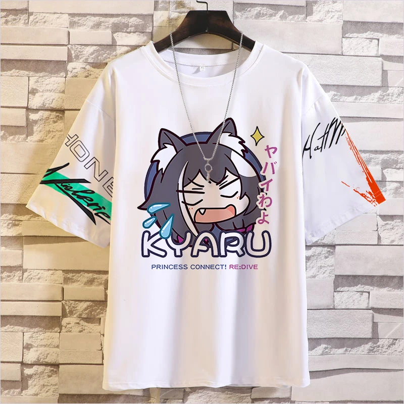 

Summer T-shirts Anime Re:dive Kyaru Cosplay T-shirt Princess Connect Pecorine Unisex Top Tees Men Casual Short Sleeve tshirt