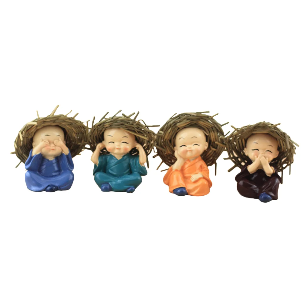 

4PCS Creative Decorative Hat KongFu Monk Home Decor Ornament Car Interior Display Decoration