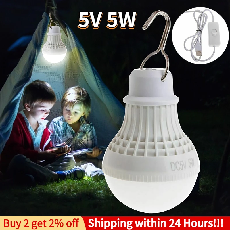 

5V 5W Portable Lantern Camping Lights USB Bulb Power Outdoor Tent Light Hanging Emergency Lantern Lamp for Patio Porch Garden