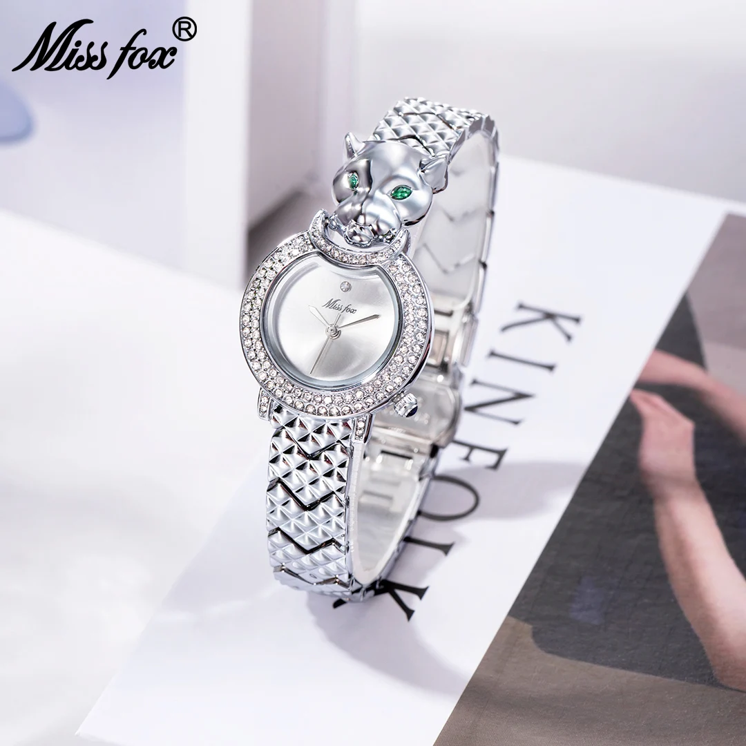 MISSFOX Watch For Women Elegant Classic Diamond Girls Quartz Wristwatches Fashion Silver Stainless Steel Waterproof Ladies Reloj