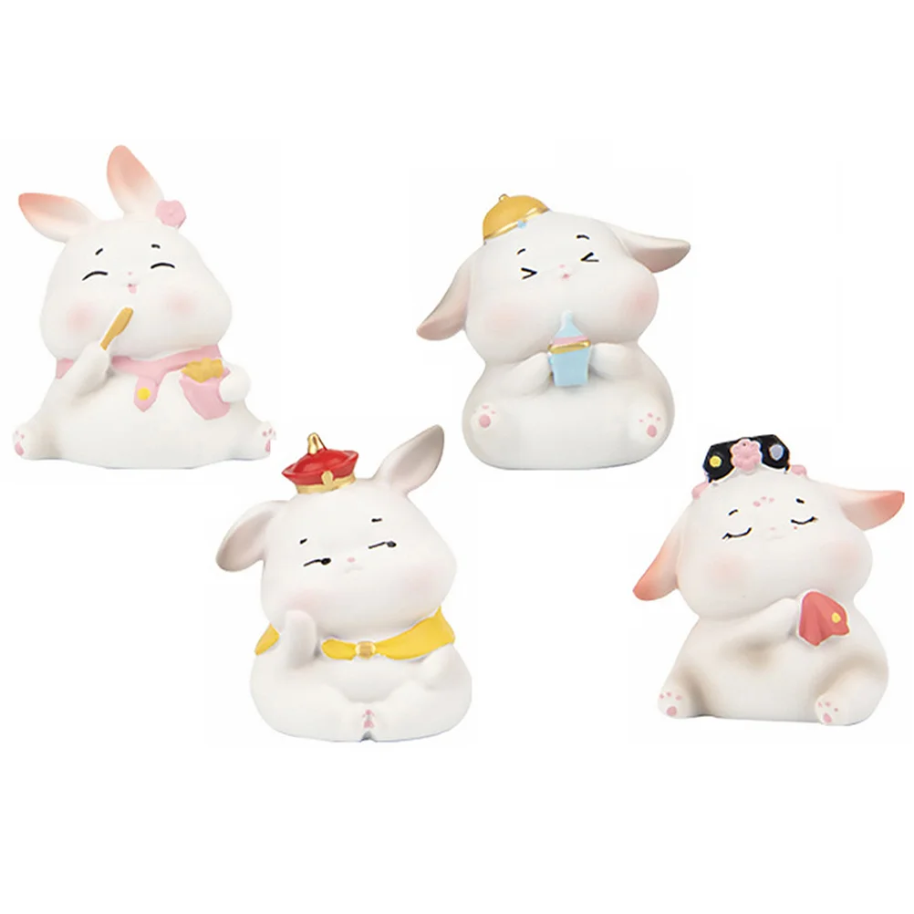 

4pcs Resin Craft Bunny Figurines Easter Ornaments Rabbit Modeling Figurines