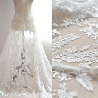 exquisite ivory white tulle fabric wedding dress fabric sell by yard embroidered leaves european style l332