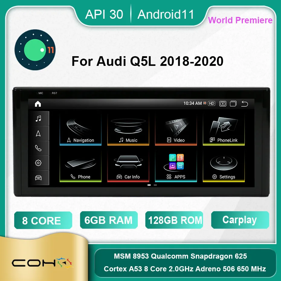 

COHO For Audi Q5L 2018-2020 Android 10.0 Octa Core 6+128G Car Multimedia Player Stereo Receiver Radio