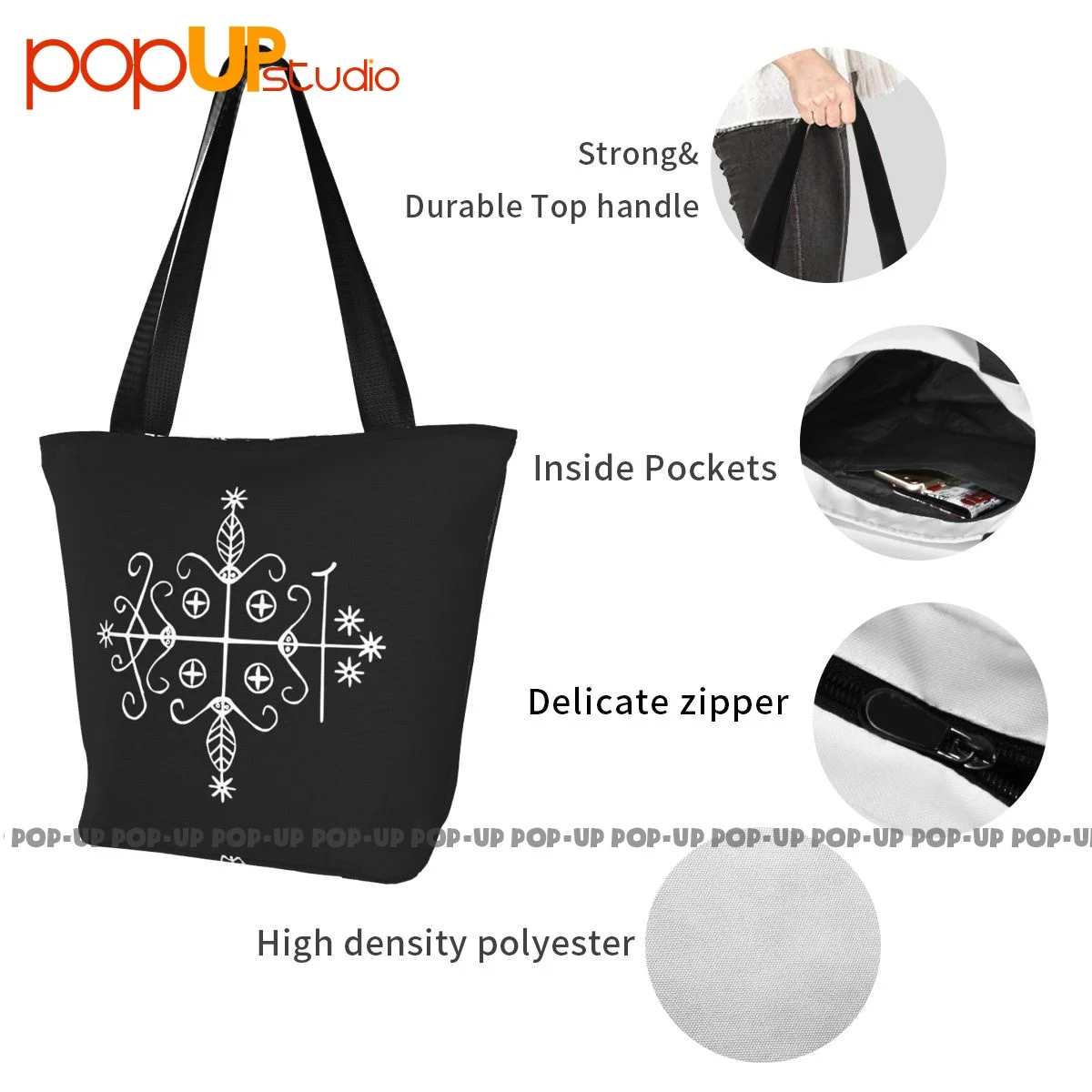 Фото Papa Legba Voodoo Veve, оккультное зло, сатана, голова коата, сумки из полиэстера, сумка для покупок, сумка для переноски №5