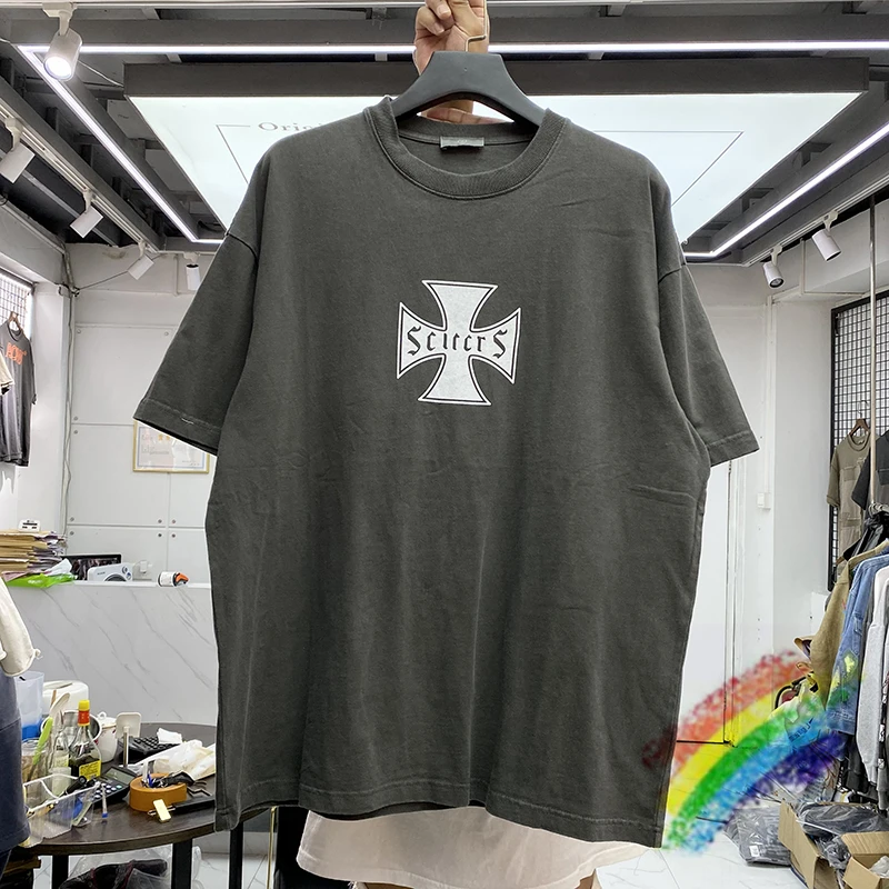 

2022ss Askyurself T-shirt Men Women Top Quality Oversized BlackT Shirt Cross Print Tees Short Sleeve