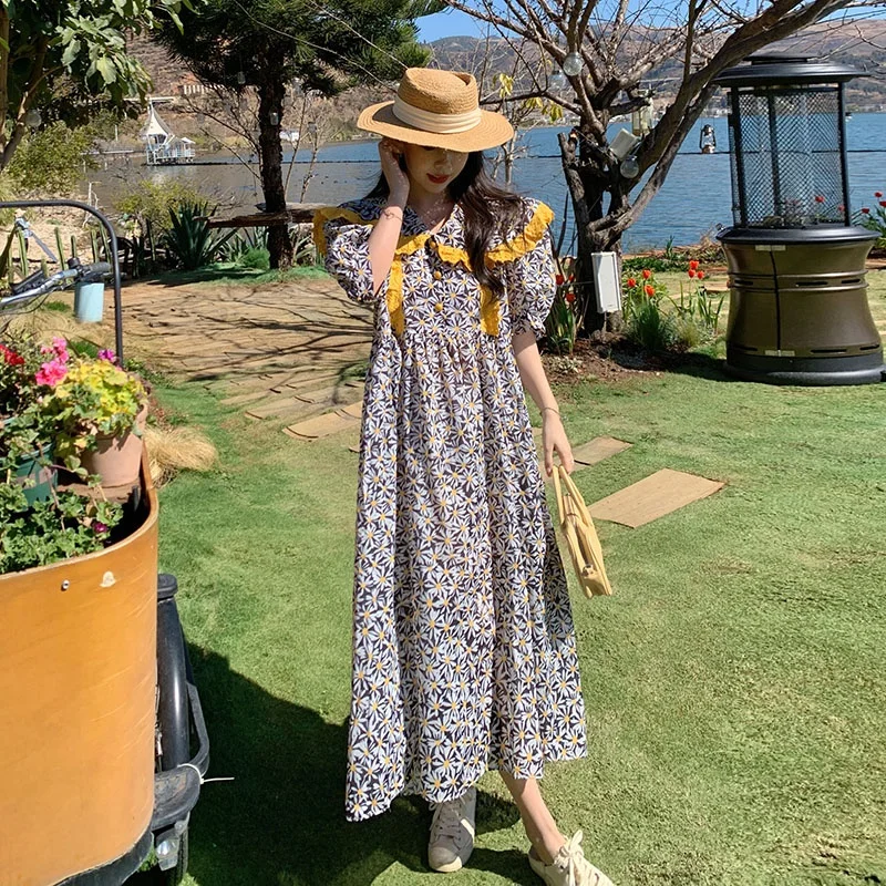 

COIGARSAM Women's Summer Dress 2022 New Short Sleeve Loose Peter Pan Collar Dresses Dropshipping
