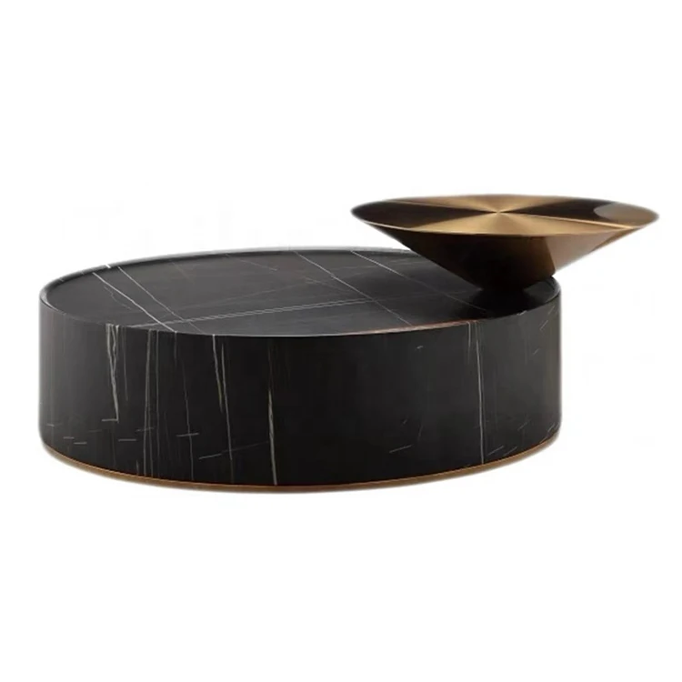 

Luxury Nordic Design Living Room Furniture Modern Gold Stainless Steel Tea Table Black Round Marble Coffee Table