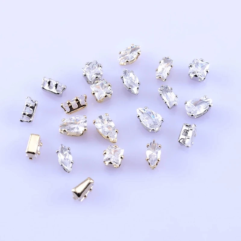 2022 дизайн ногтей коготь бриллиант серебро/золото Капля воды конский глаз Циркон