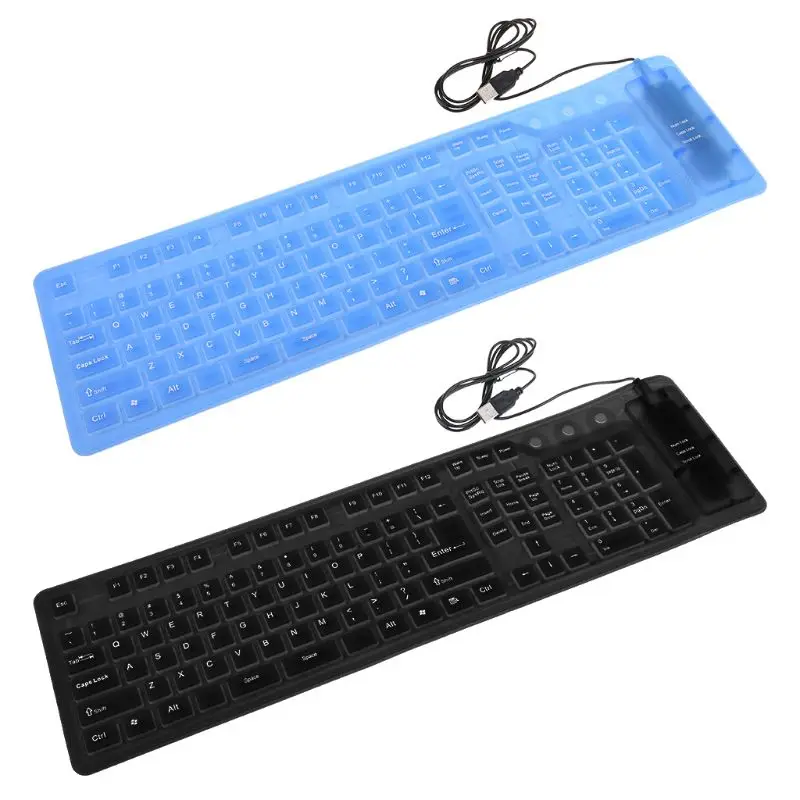 

2022 Новая Черная Водонепроницаемая USB силиконовая резиновая гибкая складная клавиатура для ПК с 109 клавишами