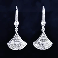 hoyon fresh earrings fan shaped inlaid zircon skirt shape earrings fashion simple style double layer full diamond style earrings