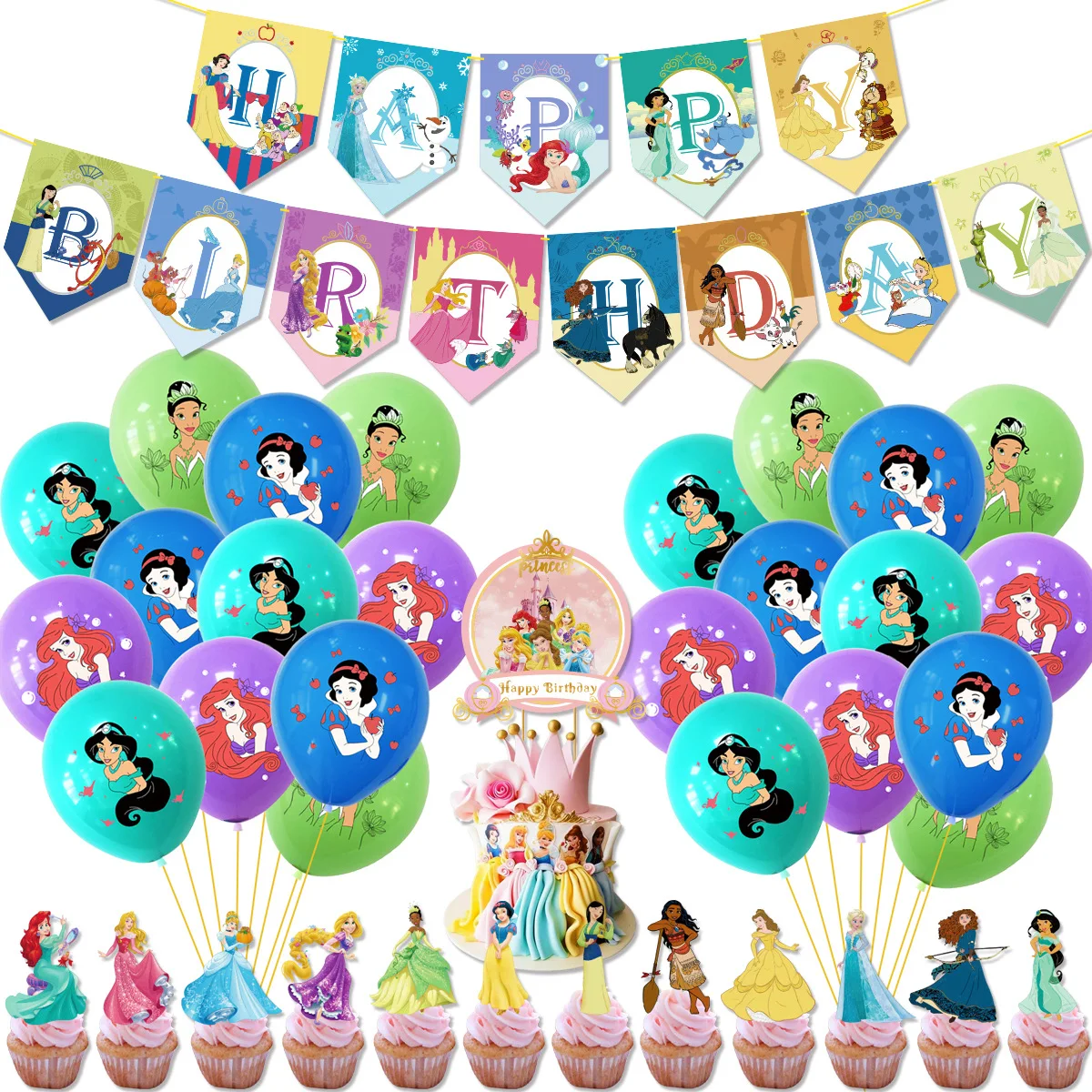 

Набор для дня рождения с принтом, снежно-белая Русалка, жасмин, рапунель