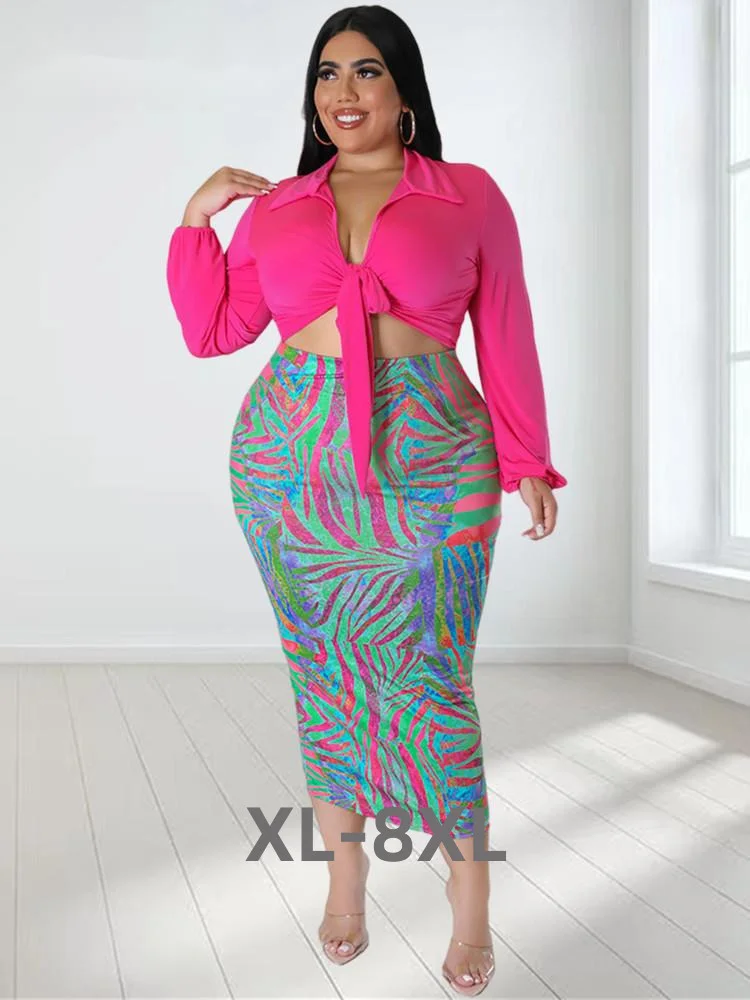 Plus Size Dress Sets Womens Clothing Two Piece Set Crop Top Bow and Skirts Summer New in Outfits Whole 3xl 4xl 5xl 6xl