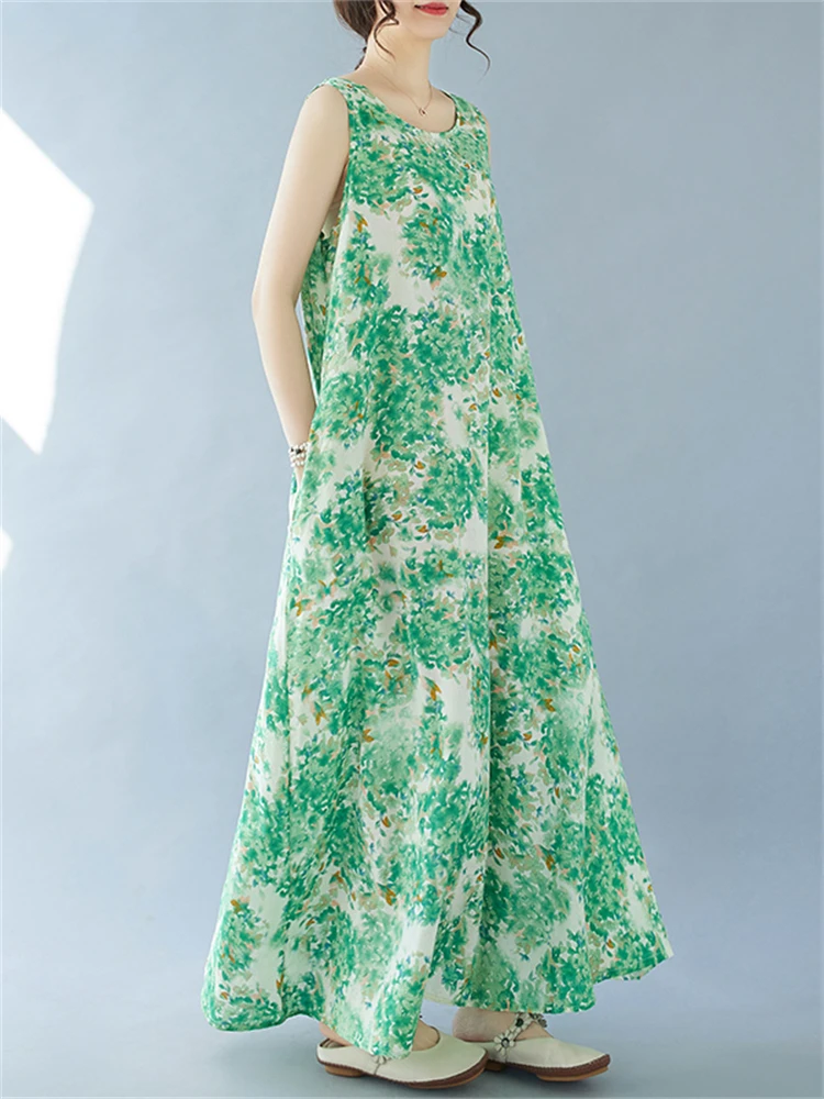 Женское Хлопковое платье с винтажным принтом повседневное Свободное длинное без