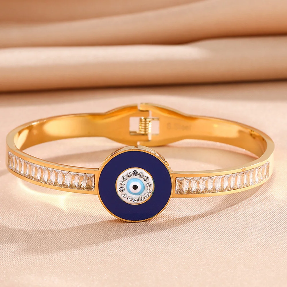 Женский браслет из нержавеющей стали с синими дисками и эмалью |