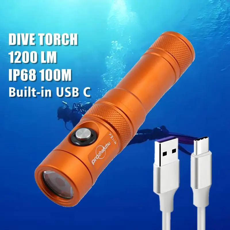 Подводный фонарик для дайвинга из алюминиевого сплава USB Type-C 21700 перезаряжаемый