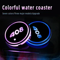 car logo led atmosphere light 7 colorful cup luminous coaster holder for peugeot 408 2010 2011 2018 2019 2020 auto accessories