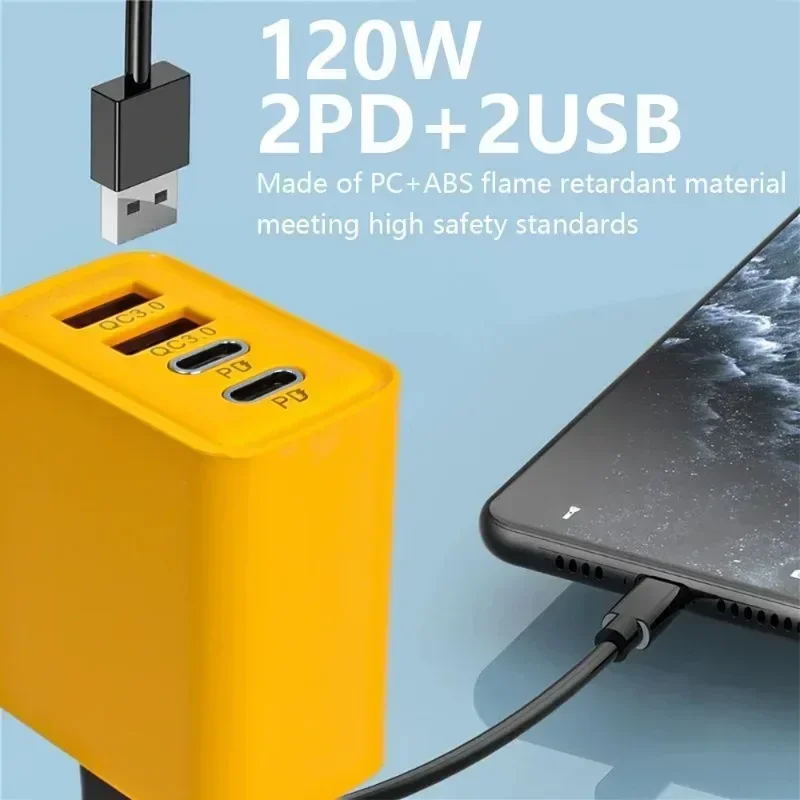 120 Вт QC3.0 Быстрая зарядка телефона Зарядное устройство PD USB Type C Настенный адаптер 4