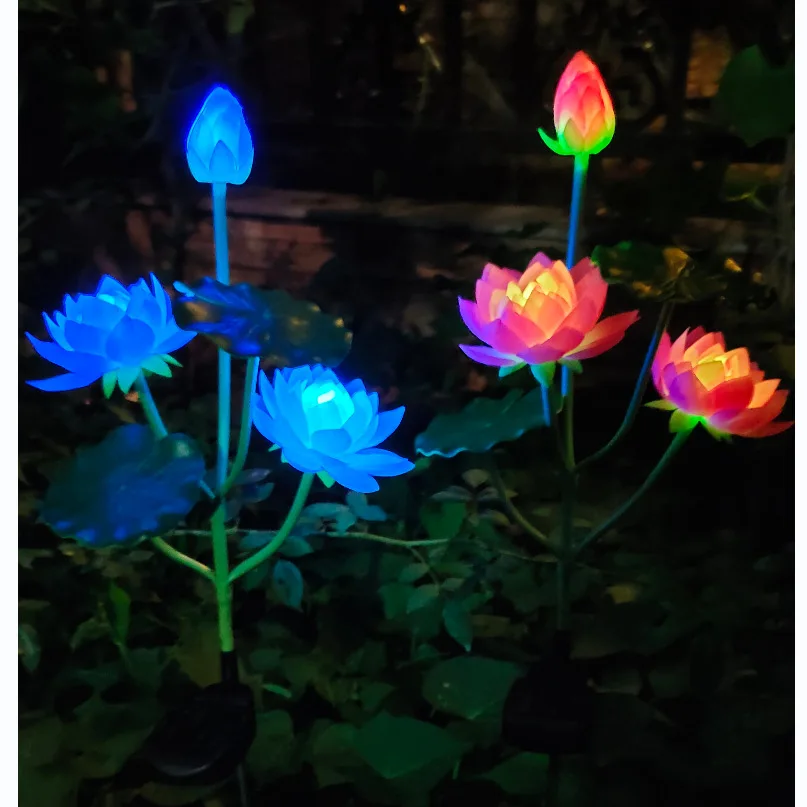 

Solar color changing lotus lamp led ground garden lotus lamp decorative lawn light 3led artificial flower lamp