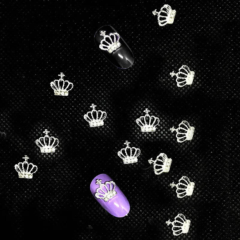 Серебряная Роскошная корона украшения для ногтей кавайная королева Стразы