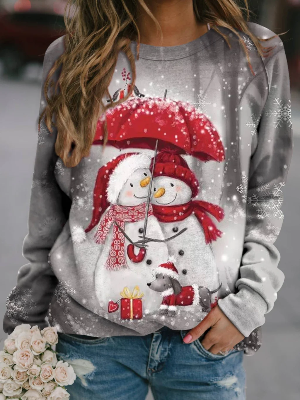

2022 summer Sweatshirt 3D printing Christmas Snowman hoodless round neck Pullover Y2K women's casual Sweatshirt