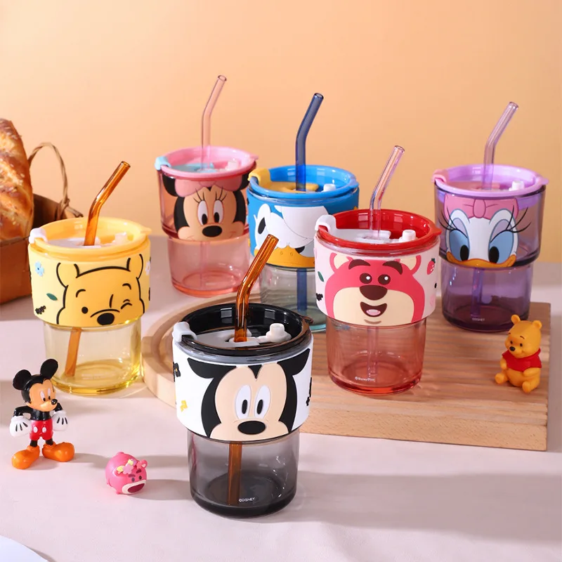 Cute Daisy Lotso Winnie Glass Cup With Straw Double Glass Do