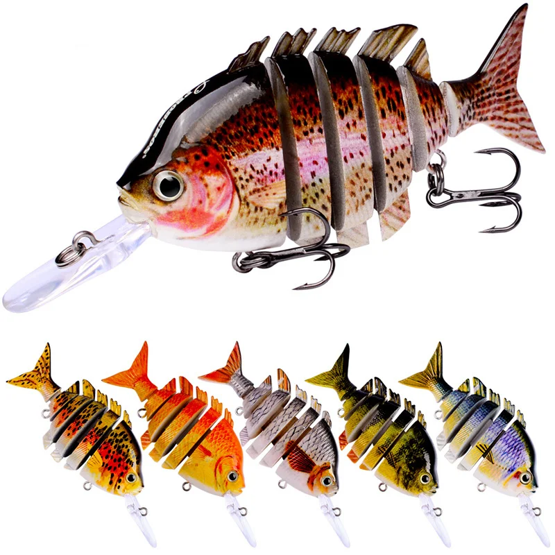 8pcs Fishing Lure 6 Sections 10cm-13.67g SwimBait 8# Hook Fishing Tackle 6 color Fishing Bait
