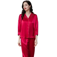 100 natural mulberry silk outside sexy sleepwear long sleeved pants loose womens pajamas woman clothes sets womens outfits