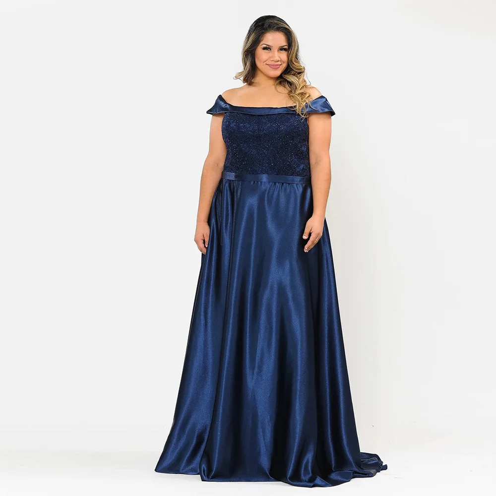 

Темно-синее элегантное платье для матери невесты с аппликациями блестками ТРАПЕЦИЕВИДНОЕ вечернее платье до пола атласное 2022 милия
