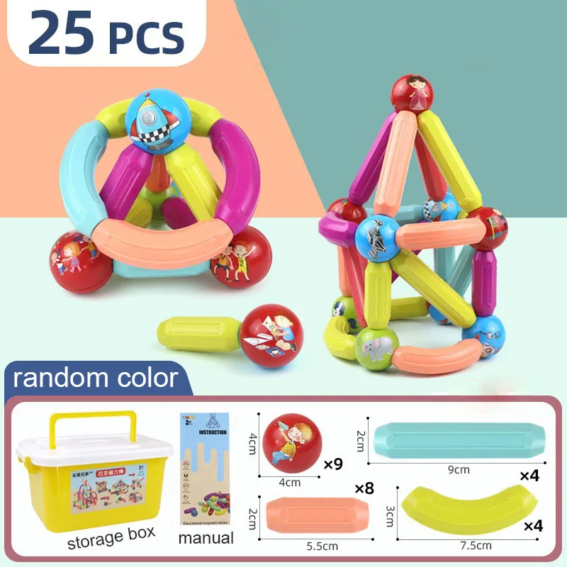 

25 PCS Magnetic Stick Building Blocks Toys Model Designer Set Magnet Ball Rod Games Montessori Educational Toys Children Gifts