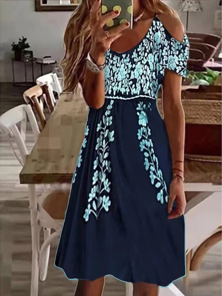 Летнее сексуальное платье с глубоким V-образным вырезом и тонкими бретельками на одно плечо с принтом цветов и высокой талией для женщин в отпуске.