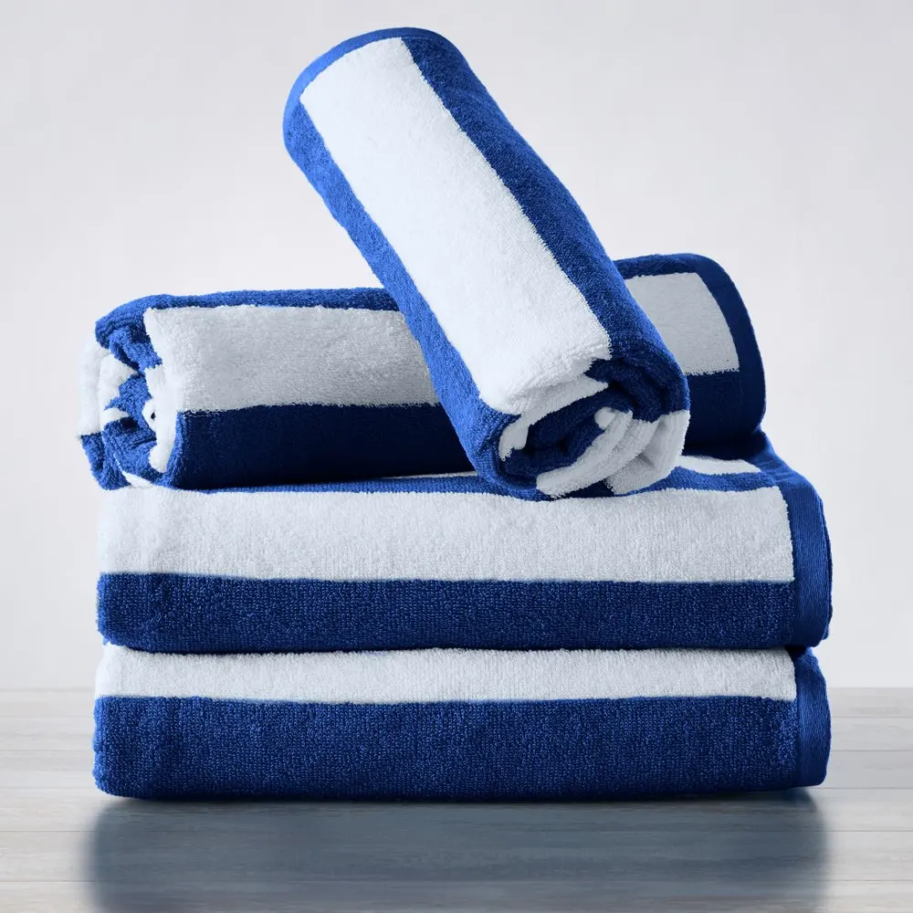 

Хлопковое пляжное полотенце Cabana в полоску 4 шт. (4 шт. в упаковке-30x60 дюймов, темно-синее)