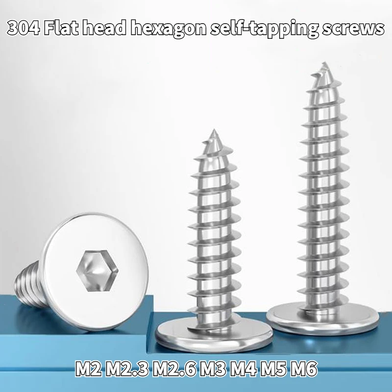 

Самонарезающие винты из нержавеющей стали 304 с плоской головкой и шестигранным отверстием, самонарезающие винты с плоской головкой и круглой головкой M2 M2 M2 M2 M2, 3 m, 2, 6 м3, M4, M5, M6