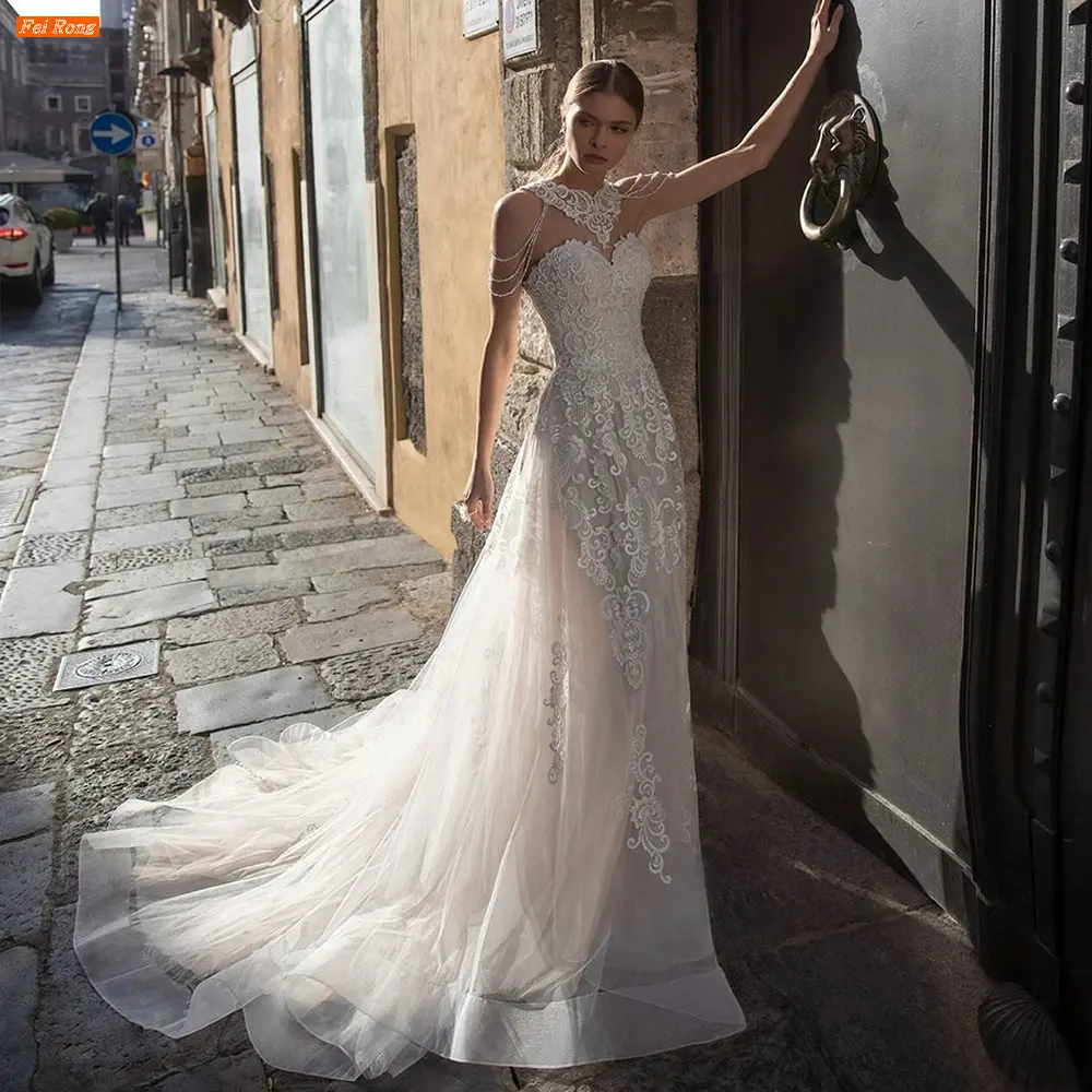 

Graceful Halter Neck Sleeveless Lace Appliques Beaded Wedding Dress свадебное платье Bridal Gown Court Train Vestidos De Novia