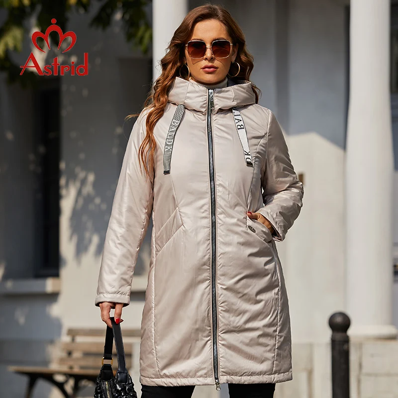 Astrid 2022 Spring coats Women parkas plus size glossy Long warm padded clothing Women's Jacket outerwear hooded pocket AM-10096