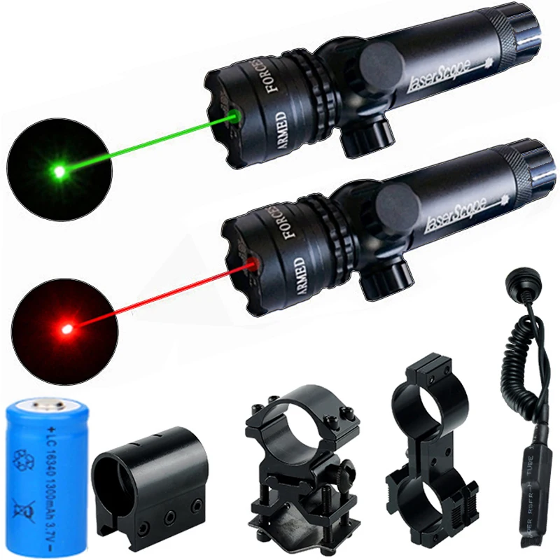 

Tactical Hunting Green Laser Dot Sight Adjustable 532nm Red Laser Pointer Rifle Rail Barrel Pressure Switch Mount With battery