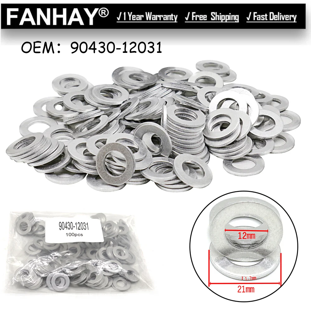 

100Pcs 12mm Thread Oil Drain Sump Plug Gaskets Washer Hole Seal Ring Car Engine For Toyota Camry Corolla For Lexus 90430-12031