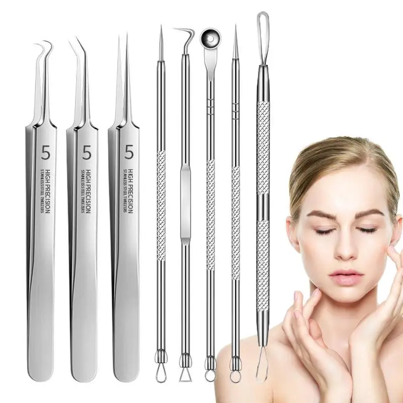 

1set Stainless Steel Blackhead Comedone Acne Blemish Extractor Remover Multifunction Pore Tool Professionl Facial Pore Cleaner