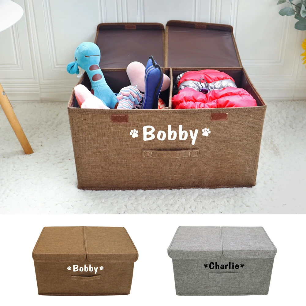 

Custom Collapsible Dog Pet Toy Box Dog Accessory Storage Bin with Handles Pet Organizer Storage Basket For Toys Blankets Leashes