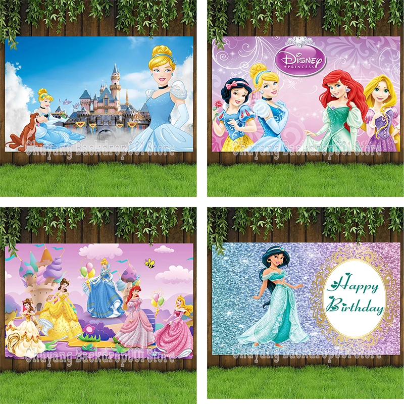 

Disney Sleeping Beauty Cinderella Rapunzel Bella Little Mermaid Backdrop Photography Princess Baby Birthday Party Backgrounds