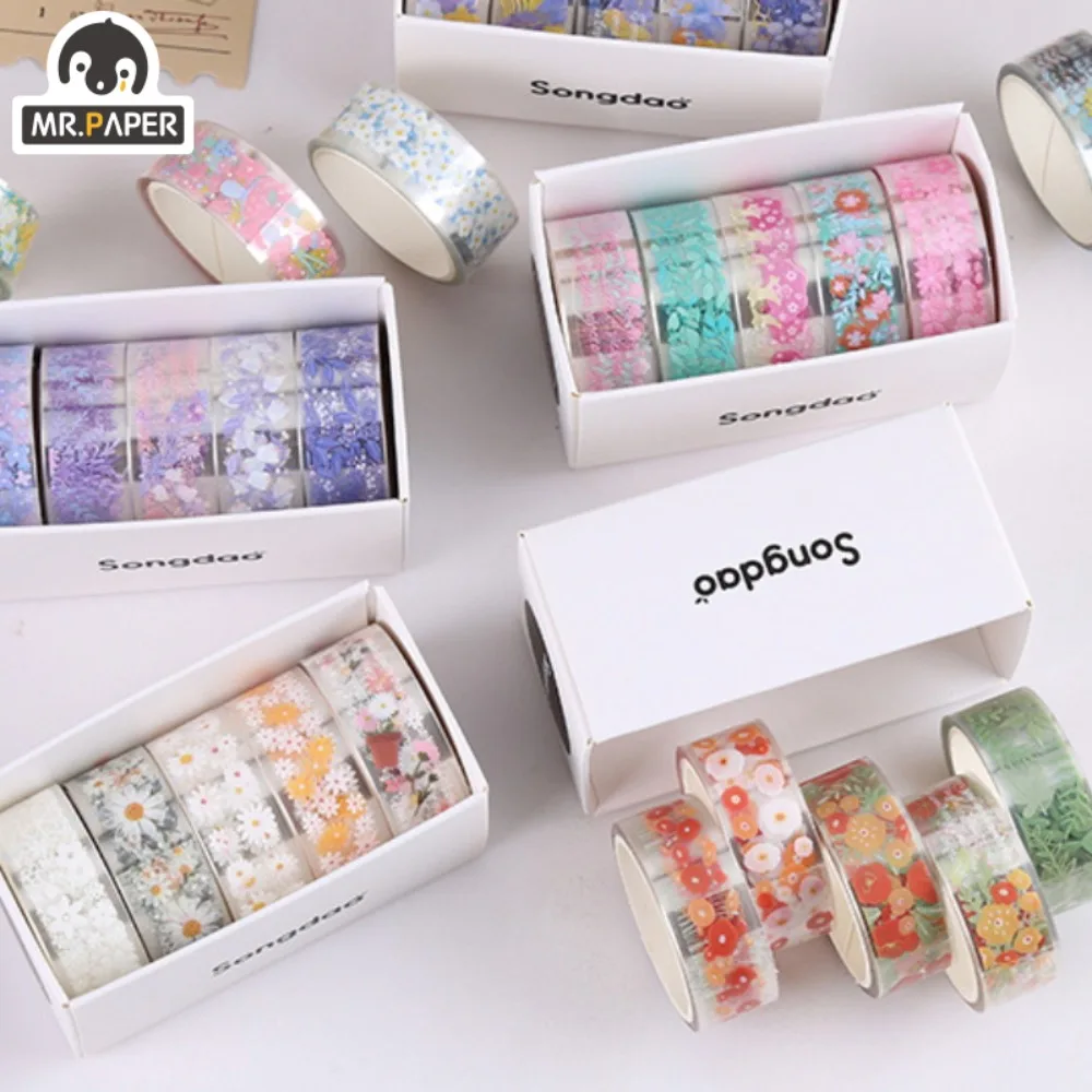 

Mr. Paper Beautiful Flower Washi Tape Set Fresh Handbook Sticker DIY Decorative Material Tape Cute Stationary 5rolls/box