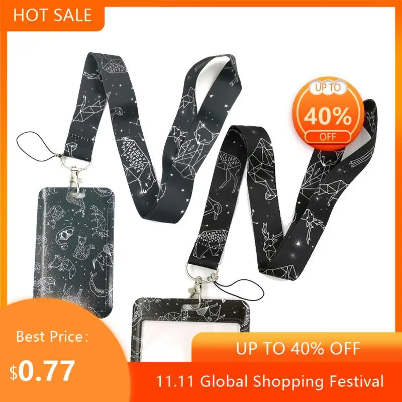 

Starry Sky Animals Constellation Lanyard Credit Card ID Holder Student Women Travel Card Cover Badge Car Keychain Decorations