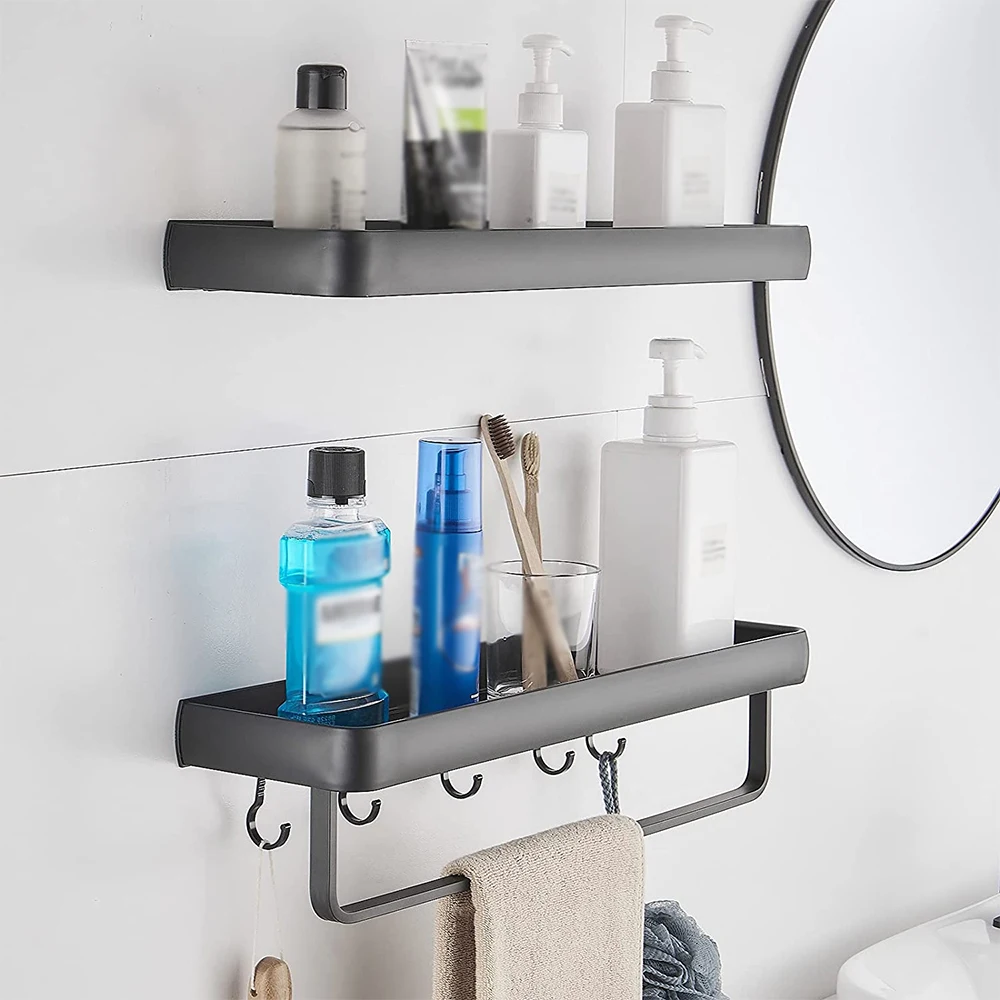 Настенная полка для ванной комнаты алюминиевая черная угловая настенный черный