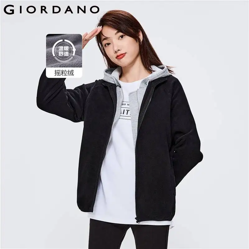 

GIORDANO Women Sweatshirts Polar Fleece Stand Collar Sweatshirts Zip Front Raglan Sleeve Solid Color Casual Sweatshirts 13372834