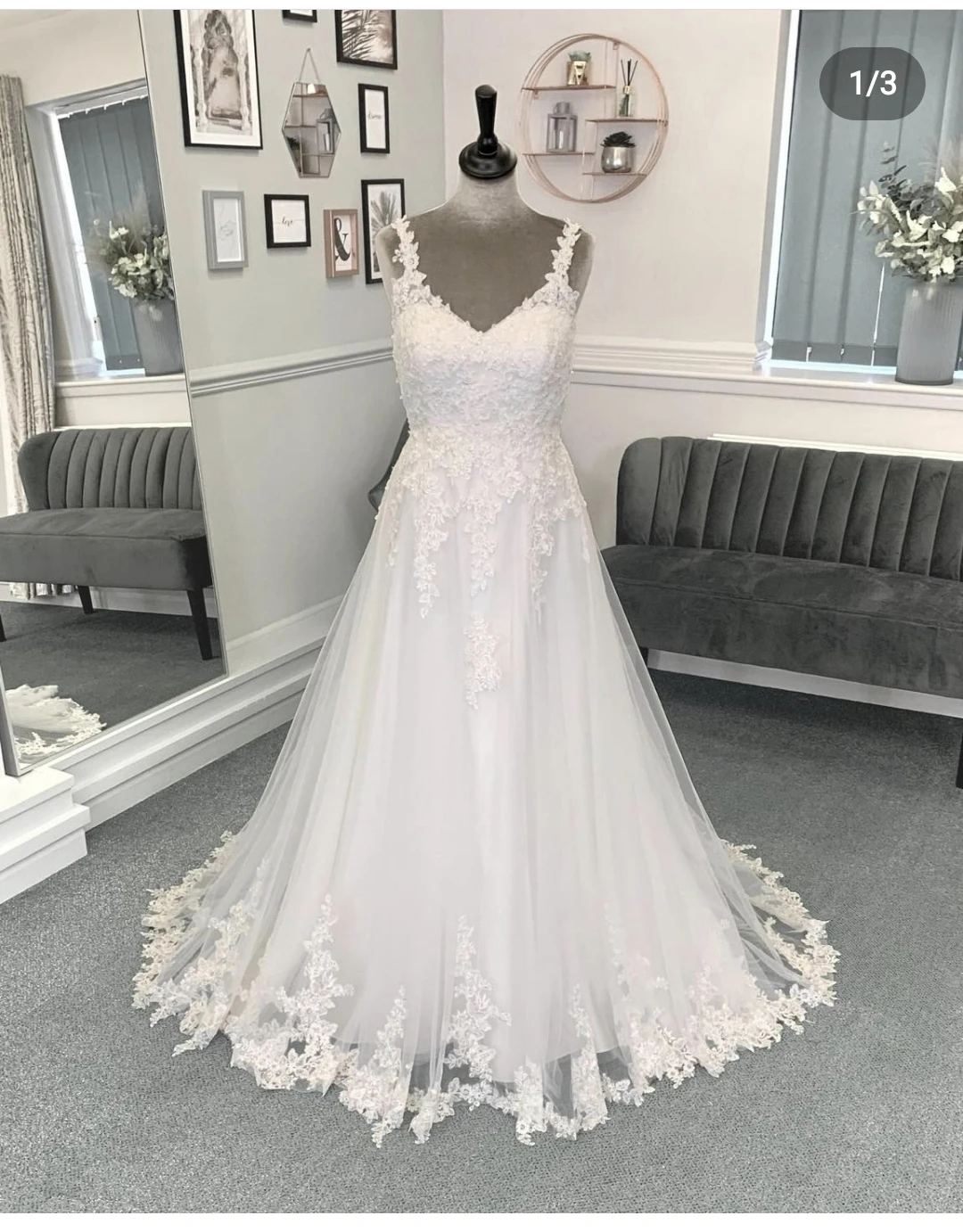 Кружевное свадебное платье трапециевидной формы на бретельках Sweetheart длиной до