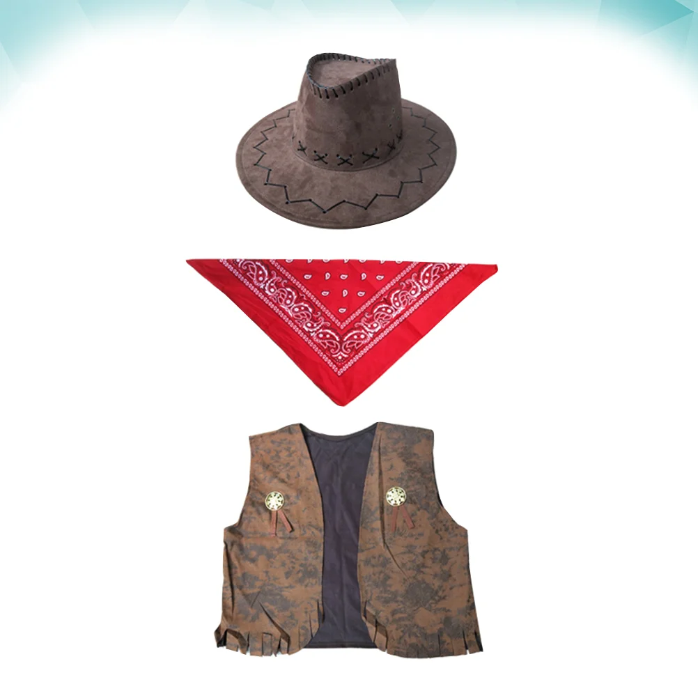 

3 Pcs Adult Cowboy Costume Cowboys Beanie Men Outfit Vaqueras Para Hombre Carnival Party Cosplay Male Western Sheriff