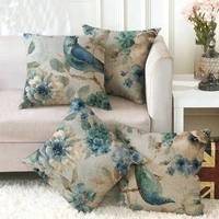 cotton linen birds and flowers sofa decorative cushion cover pillow pillowcase 4545 throw pillow home decor pillowcover