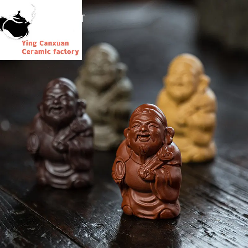 

Скульптура из исинской глины, личинки для чая и домашних животных, статуя бога богатства, чайная статуэтка ручной работы, украшения для китайского чайного набора, художественное украшение