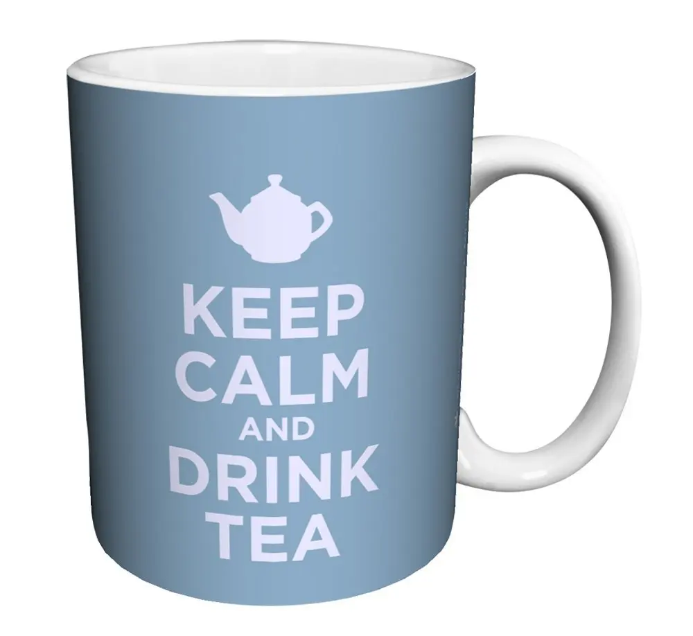 Keep Calm and Drink Tea Blue Novelty Food Drink Humor Quote Kitchen Home Decor Ceramic Gift Coffee (Tea, Cocoa) 11 Oz Milk Mug