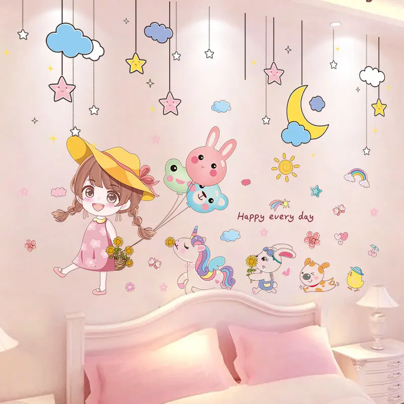 

[shijuekongjian] Stars Clouds Wall Stickers DIY Girl Animals Balloons Wall Decals for Kids Bedroom Baby Room House Decoration