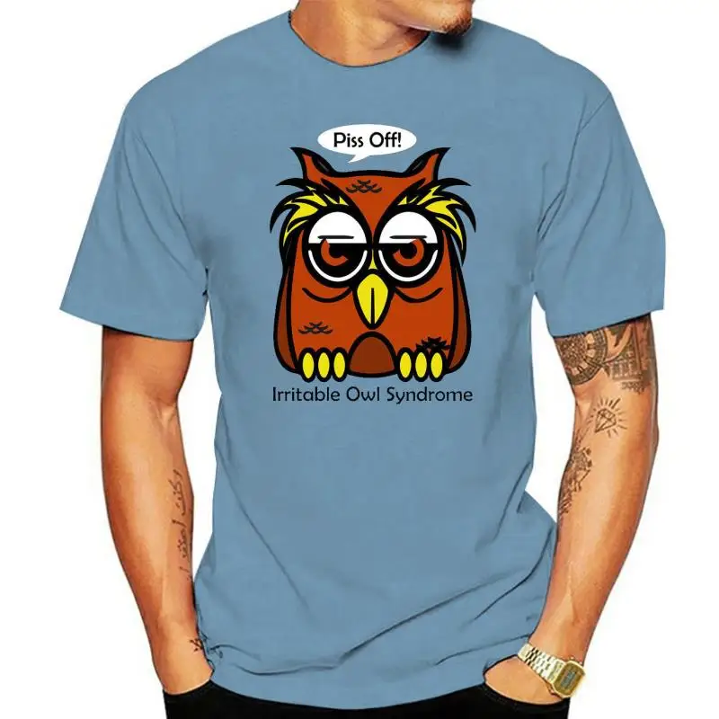 

Irritable Owl Syndrome Owl Humour T shirt classic round neck short sleeved choice of sizes and colours men t shirt